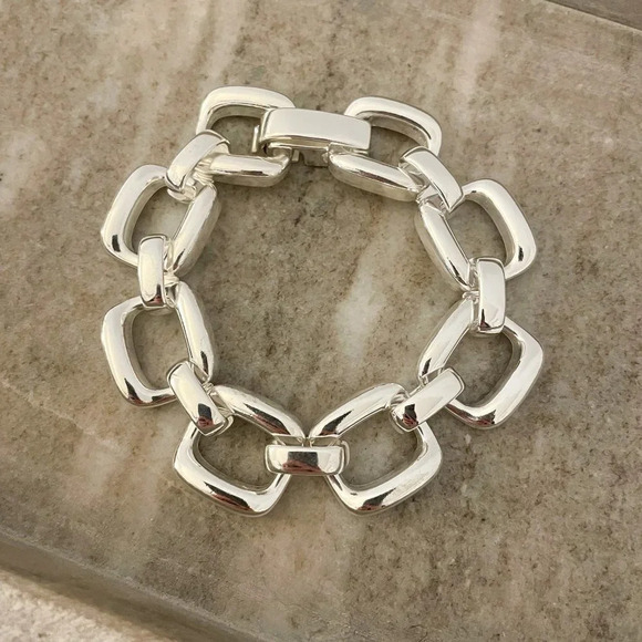 925 Sterling Silver Chunky Chain Link Bracelet Silver Large Link Bracelet - Picture 2 of 6